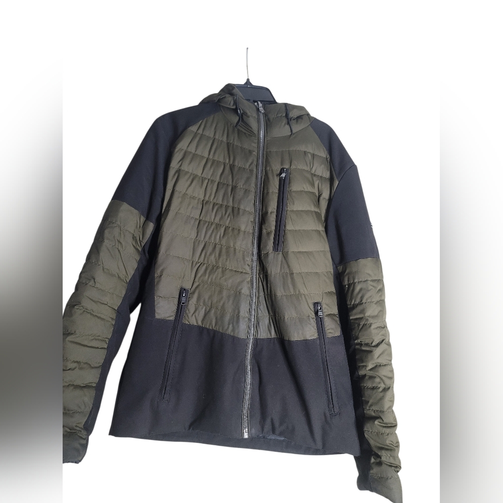 MICHAEL KORS MK MEN'S GREEN BLACK QUILTED SKI WINTER HOODED JACKET SIZE S
